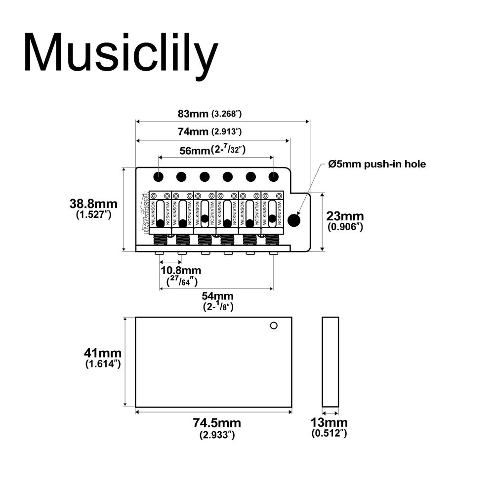 Wilkinson WVC-SB 6 Point Tremolo Bridge Unit Vintage Steel Saddle with Full Steel Block for USA Vintage StratJapan Strat Guitar, Gold