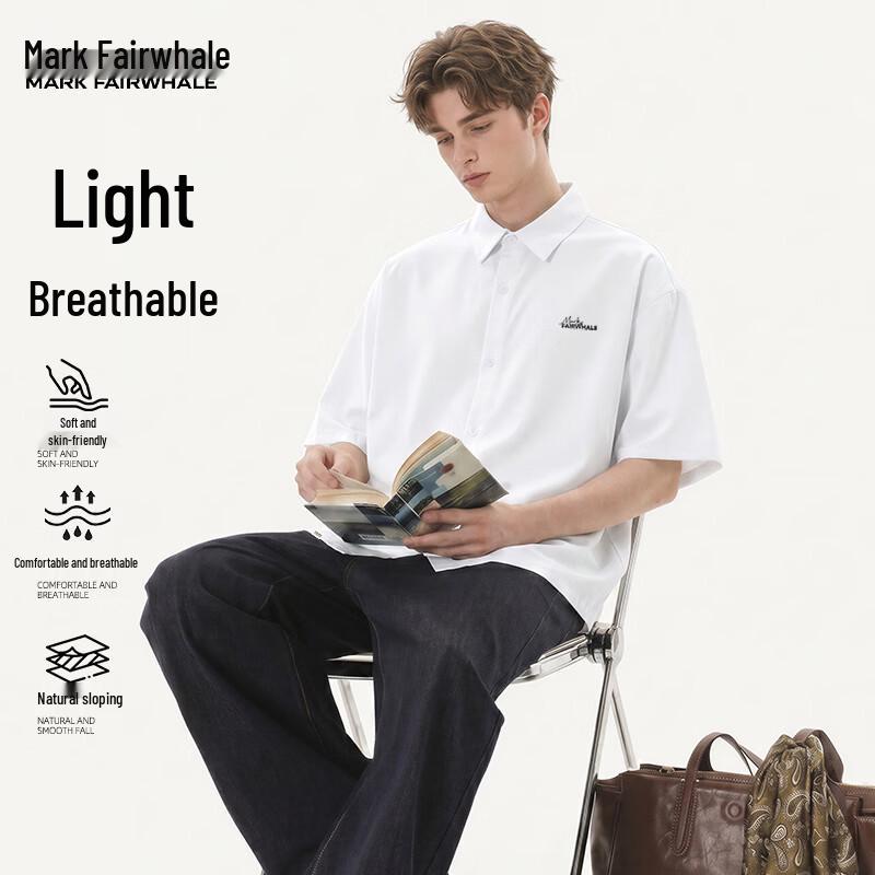 MARK FAIRWHALE Men s Casual Lightweight Short-Sleeve Shirt M