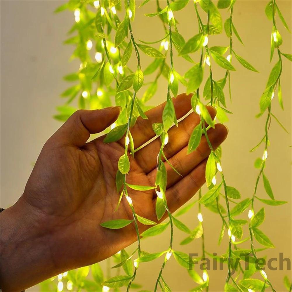 

2 M 20 LEDS Always on Battery Box Willow Curtain Lamp Decorative Light String Imitation Leaf Wrought Iron Basket Copper Wire BATTERY BOX