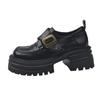 thick-soled thick-heeled small leather shoes for women's new versatile height-increasing women's shoes, single shoes, black women's models.