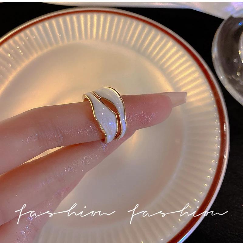 New Trendy Enamel Color Double Oil Drip Open Rings for Women Girls Luxury Irregular Adjustable Finger Ring Wedding Jewelry Gift