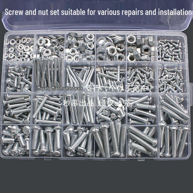 Mehrgrößen Rundkopf Kreuzschlitzschrauben, Muttern & Unterlegscheiben DIY Set – Komplettes Haushaltsset
