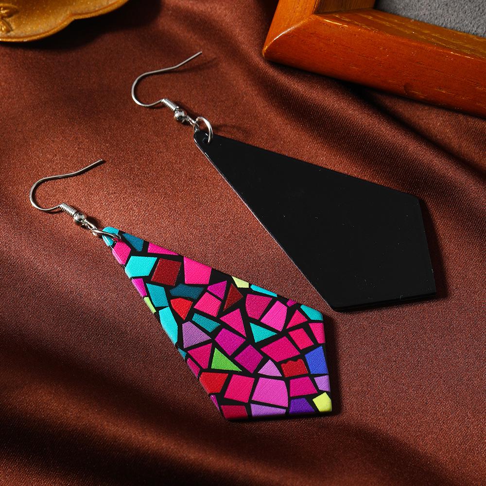 Hong Kong Retro Geometric Acrylic Earrings - Color Block Design for Fall/Winter