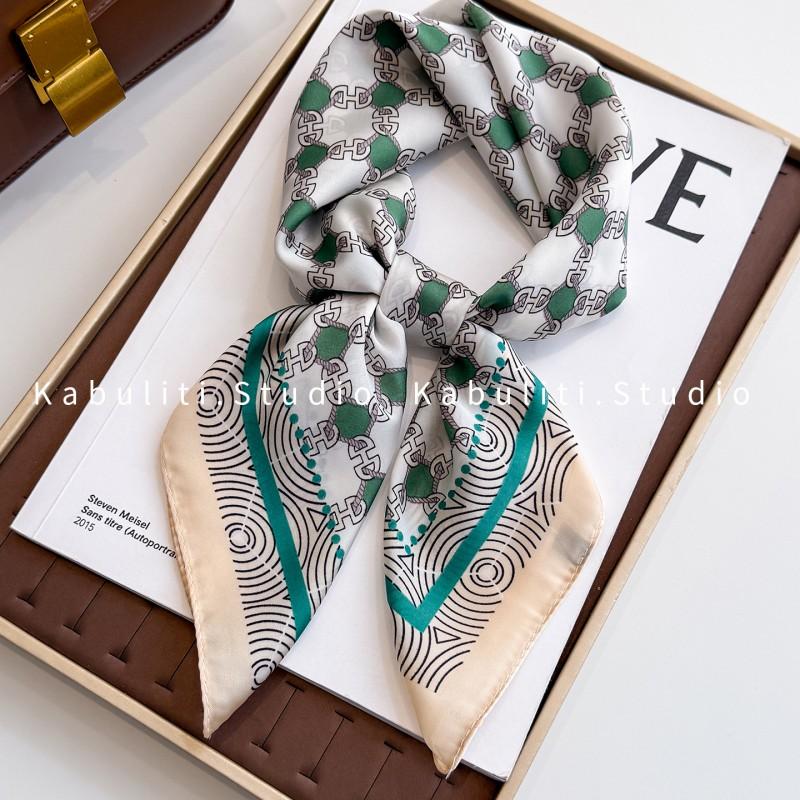 70x70cm Lightweight Square Scarf Women Polka Dot Print Silk-Like Wrap Neck Tie Hair Band Fashion Accessory