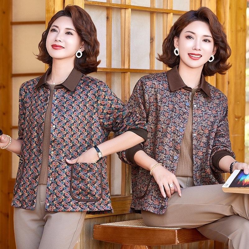 Autumn 2026 Floral Print Loose Coat for Middle-Aged and Elderly Women