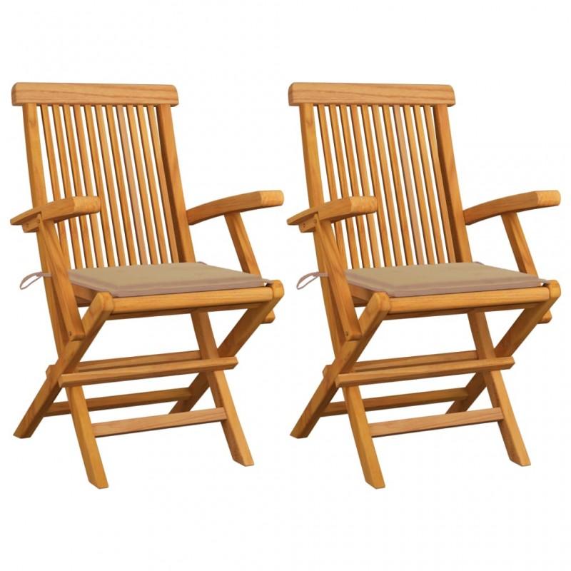 Day and Night - Day and Night Garden Chairs 2 Pcs Solid Teak Wood with Beige Cushions