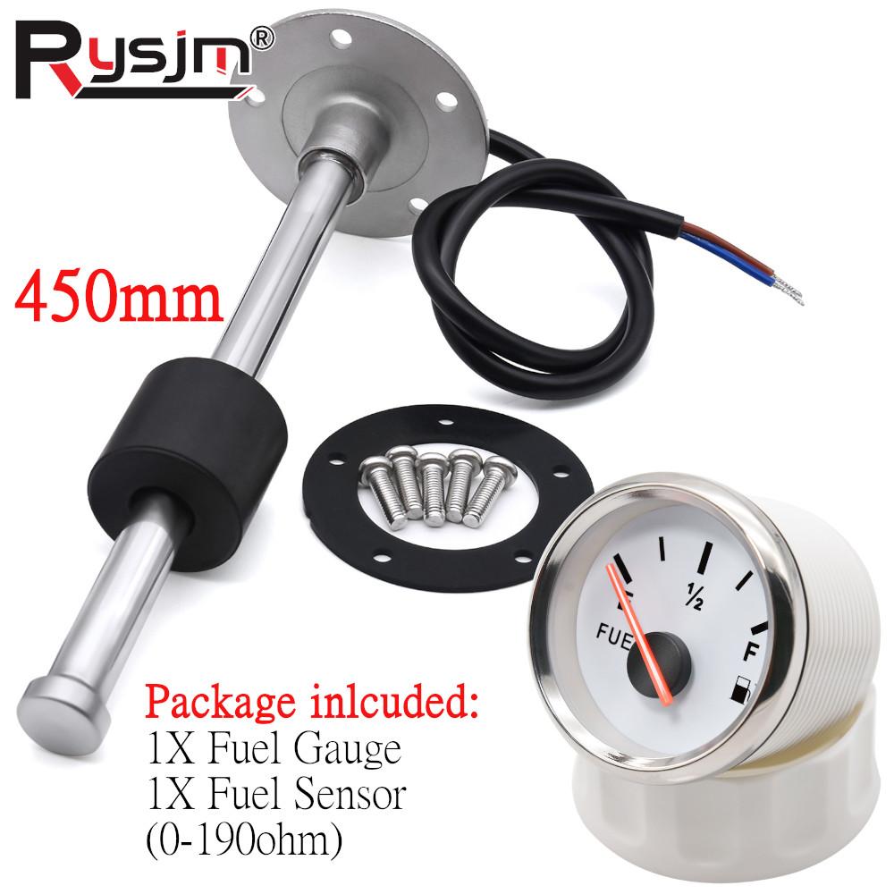 52MM Fuel Gauge with Fuel Level Sensor 150MM 175MM 225MM 275MM 500MM 0-190Ohm Sender Unit Oil Tank Level Indicator Red Backlight