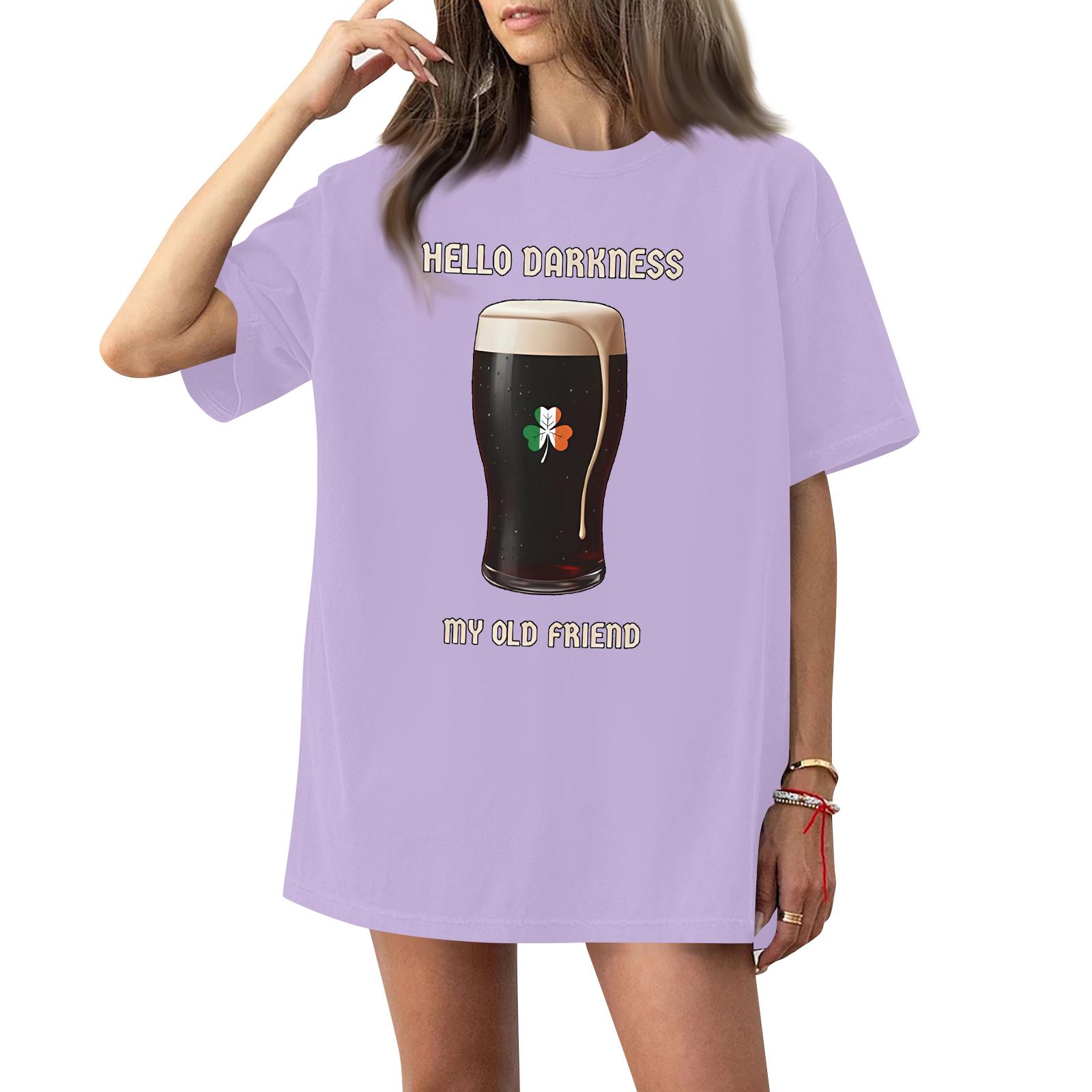 Women s Casual Fashion Round Neck St. Patrick Print Short Sleeve T-Shirt Top XXL
