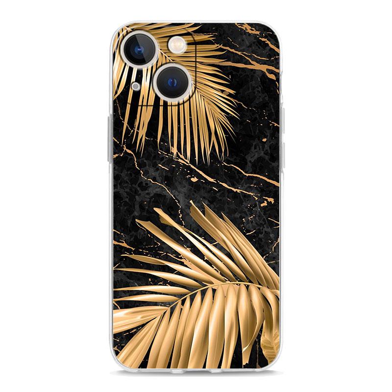 Black Gold marble tropic Luxury Transparent Phone Case For iPhone 15 14 13 12 11 Pro Max XS X XR SE 7 8 Plus Shockproof Cover