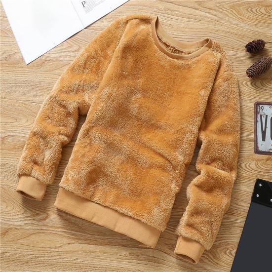 Men Sweatshirt Double-sided Plush Long Sleeve O-neck Loose Fit Windproof Keep Warm Streetwear Solid Color Male Winter Pullover Top for Outdoor