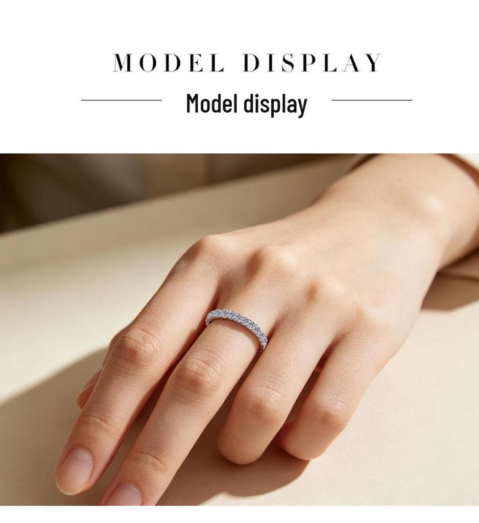 S925 Sterling Silver Moissanite Band Ring for Women - European American Style