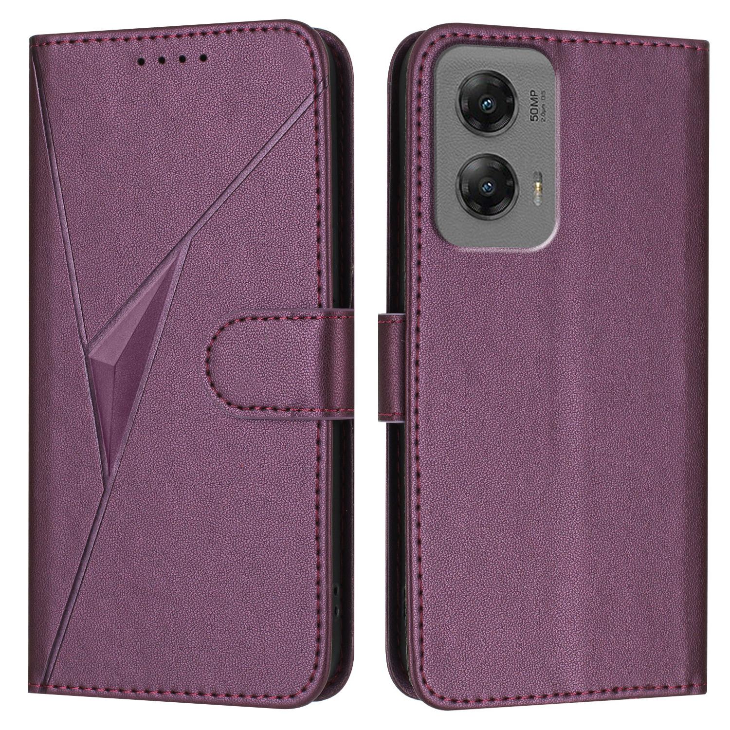 

For Motorola Moto G Stylus 5G (2024) Case Triangle Imprint Leather Phone Cover with Lanyard Dark Purple