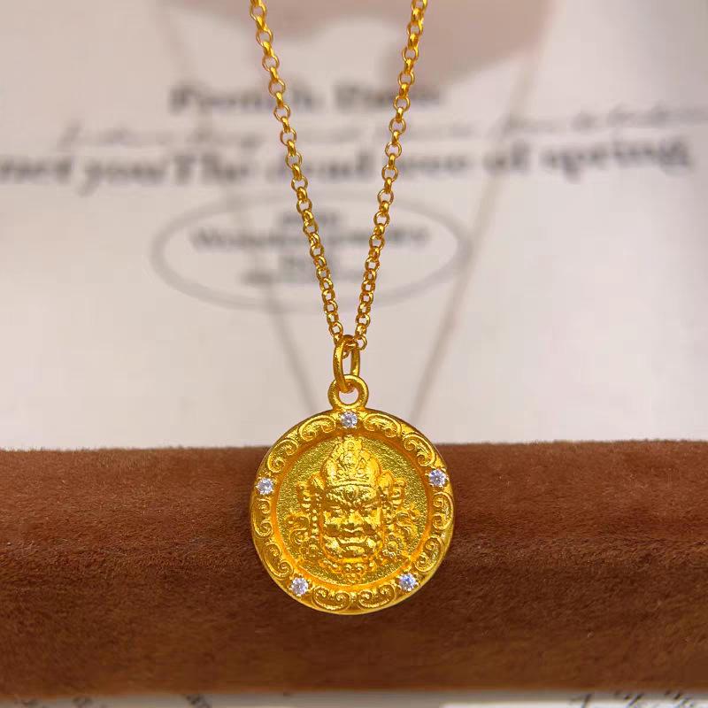 

Gold Point Drill Wealth God Mantra Pendant Necklace - Ruyi Gift for Girlfriend