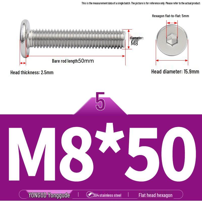 304 Stainless Steel Ultra-Thin Flat Head Hex Socket Bolt, M2-M12