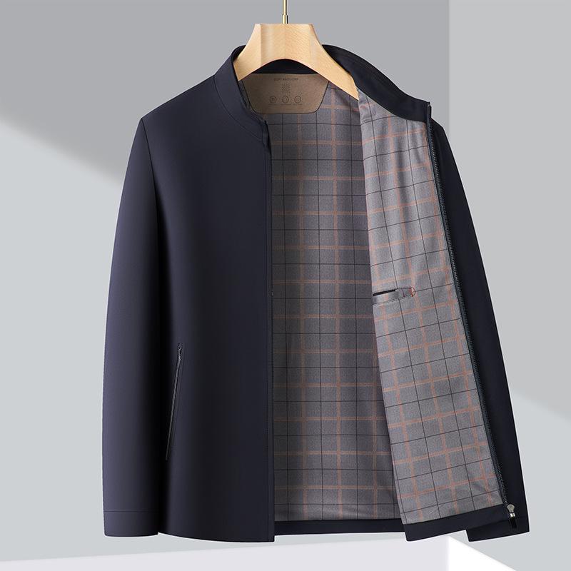 Spring New Mulberry Silk Jacket Men's Business Casual Stand Collar Middle-aged Administrative Cadre Leader Dad Jacket