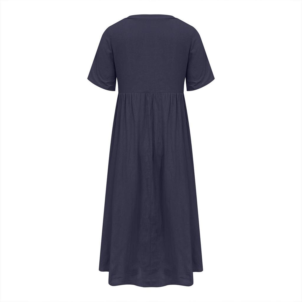 Summer Dresses For Women Boho Maxi Dress Short Sleeve V Neck Dresses Fashion Dress with Pockets