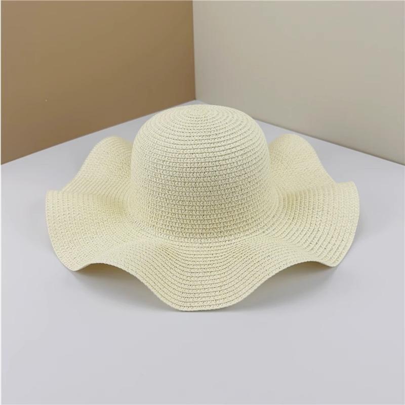 Wave edge lace bow straw hat women's summer brim sunshade sunscreen hat seaside hat hat embryo