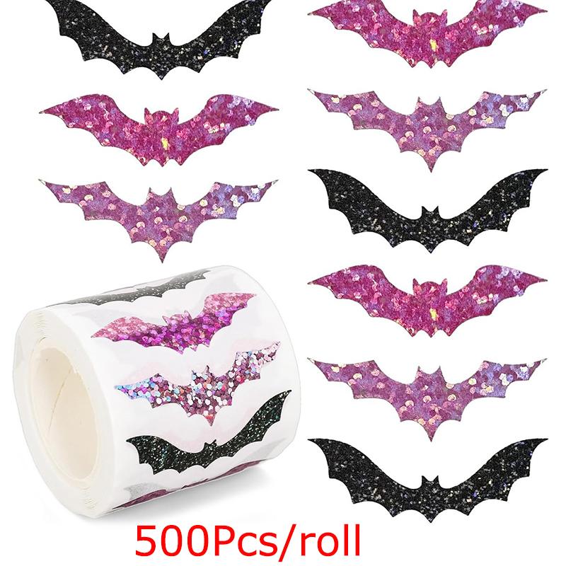 

500pcs/roll Bat Seal Stickers Gift Packaging Labels Laser Journal Decor Self-Adhesive Decals Halloween Waterproof Window