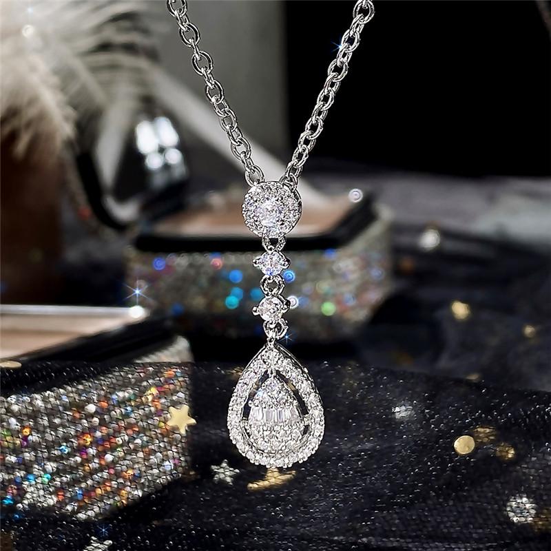 Huitan Newly Designed Wedding Accessories Women's Pendant Necklace with Brilliant CZ Temperament Sweet Bridal Marriage Jewelry