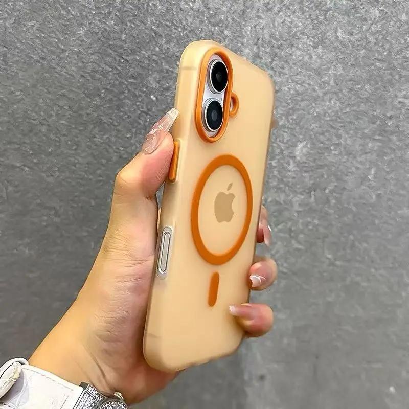 

Luxury Magnetic For Magsafe Wireless Charge Armor Phone Case For iPhone 17 Pro Max 16 15 14 Plus 13 12 11Shockproof Matte Cover For iphone 16E помаранчевий