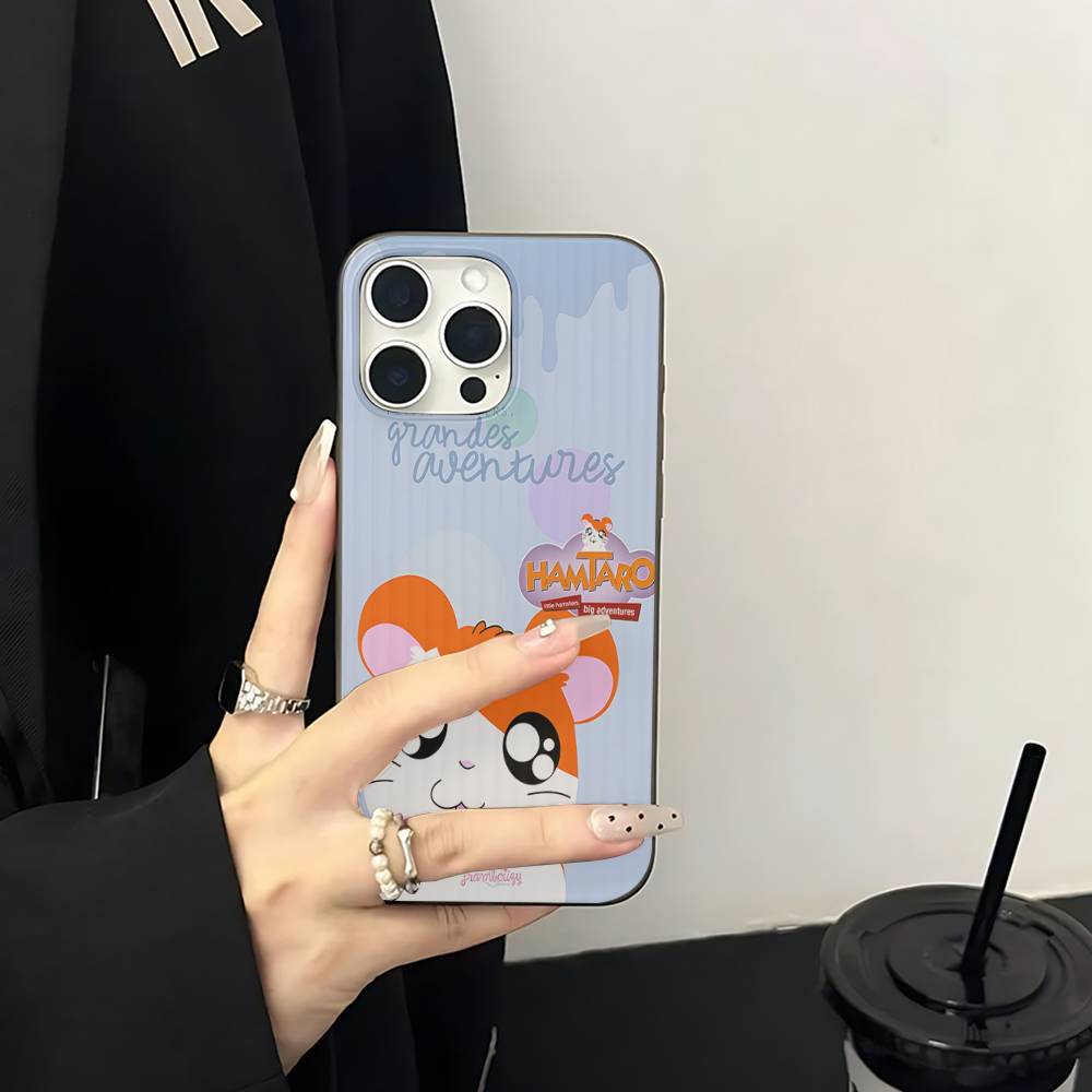 Hamtaro Cute Hamster Kawaii Lovely Corrugated Pattern Case For IPhone 16E SE4 12 17 16 15 14 13 11 Pro Max Stripe Cover