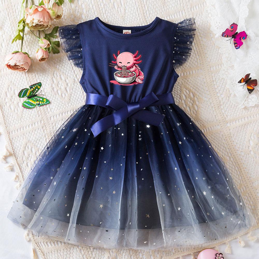 Hexagonal Dragon Princess Dress Butterfly Mesh Tutu Gown Girls Birthday Party Toddler Summer Outfit
