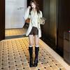 Soft cowhideleather thick-soled knight boots women's autumn and winter double buckle belt medium and high boots long boots short boots
