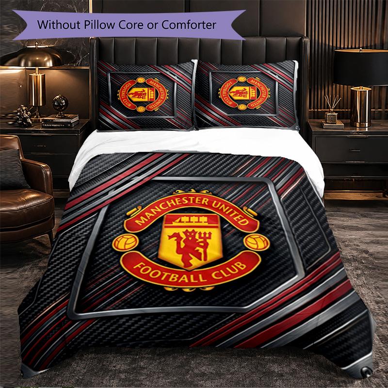 Manchester United Pattern 3 Pieces Bedding Set Soft Microfiber Duvet Cover with Pillow Cases for Bedroom