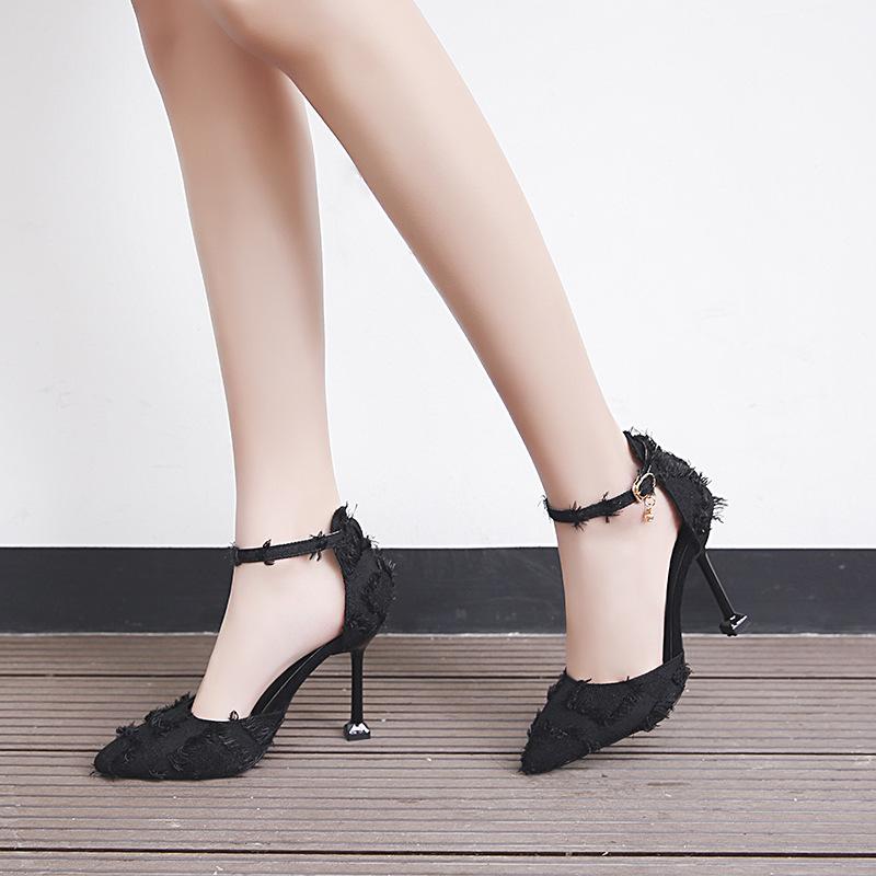 

Высокие каблуки 2025 новые тонкие каблуки с острым носком модные босоножки с пряжкой в виде мешка профессиональные супер высокие каблуки женские туфли 34