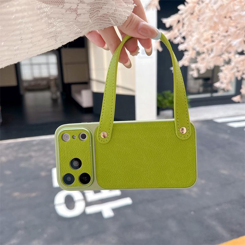 

iPhone 17 Pro Max Case: Lychee Leather Texture Handbag, Apple 16 Pro Large Window Protector 13 Pro зелений