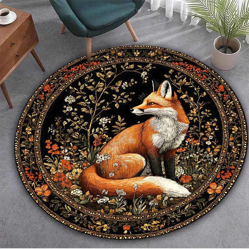 Cute Forest Animals Round Carpet Fox Rabbit Nursery Rug Kids Playroom Floor Mat Bedroom Living Room Washable Baby Activity Mat
