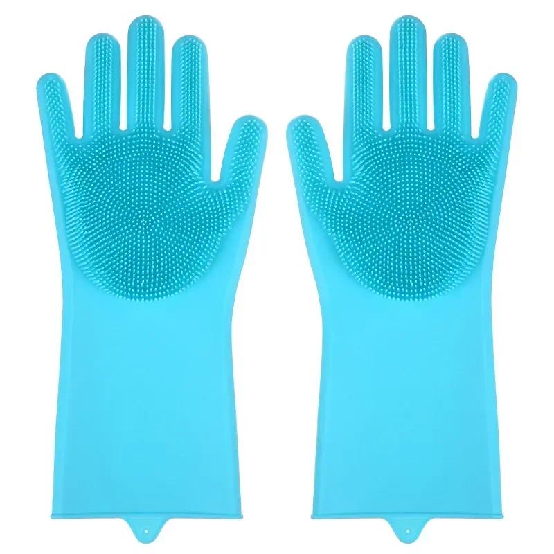 Silicone Rubber  Dishwashing  Gloves For Kitchen Multi - Use For Dishes Veggies Pet Bathing Ultimate Home Cleaning Magic Tool