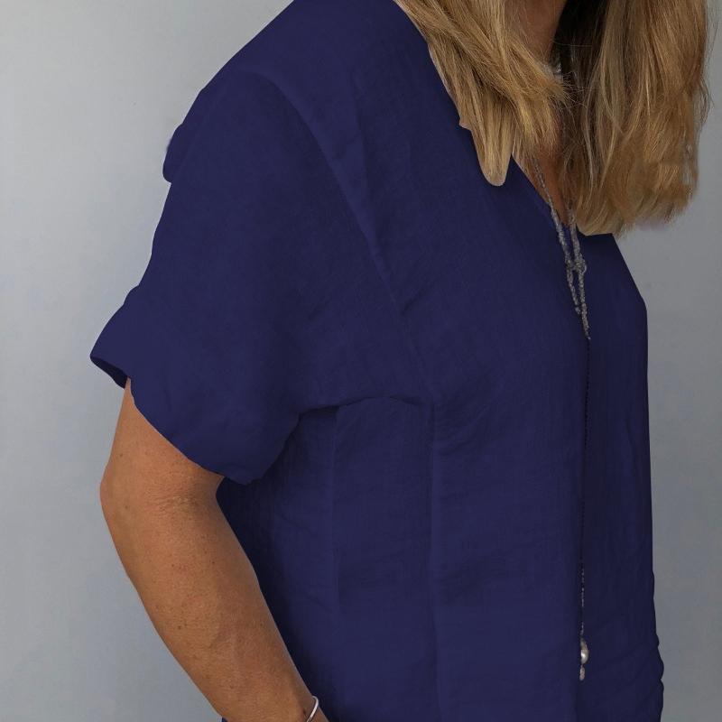 Mode Baumwolle Leinen Lose Beiläufige Bluse Frauen Vintage Kurzarm Gedruckt Hemd Frauen Elegante V Hals Büro Dame Tops