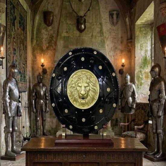 Handcrafted Steel Lion Shield  Medieval Knight Armor Replica for Cosplay, LARP, Display