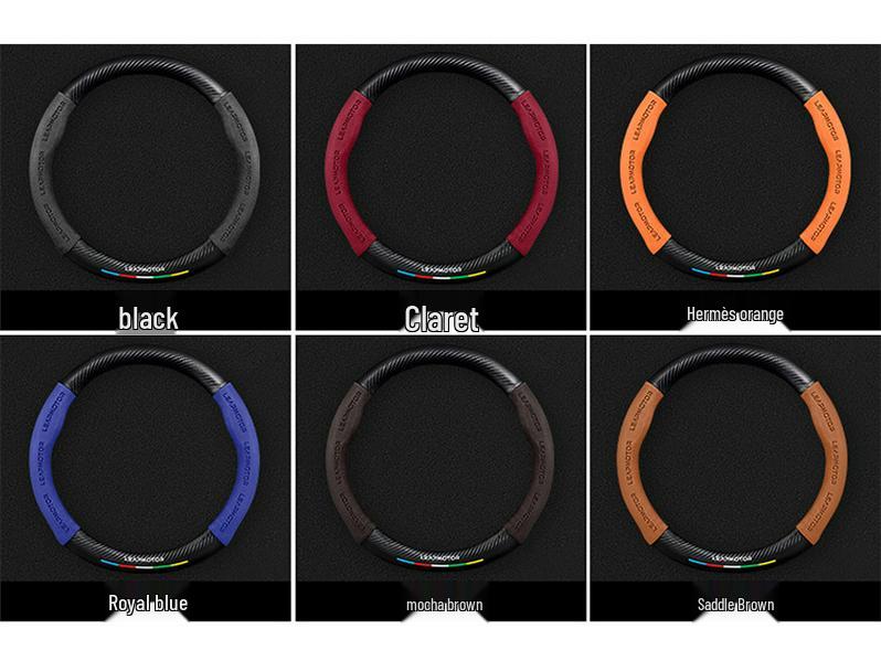 Universal Non-Slip Suede 3D Embossed Genuine Leather Steering Wheel Cover for All Seasons