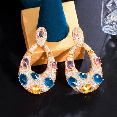 Leichter Luxus Schwerindustrie Designgefühl Regenbogen Romantisch Große Ohrringe, Bunte Übertriebene Bankett Catwalk Zirkonia Ohrringe