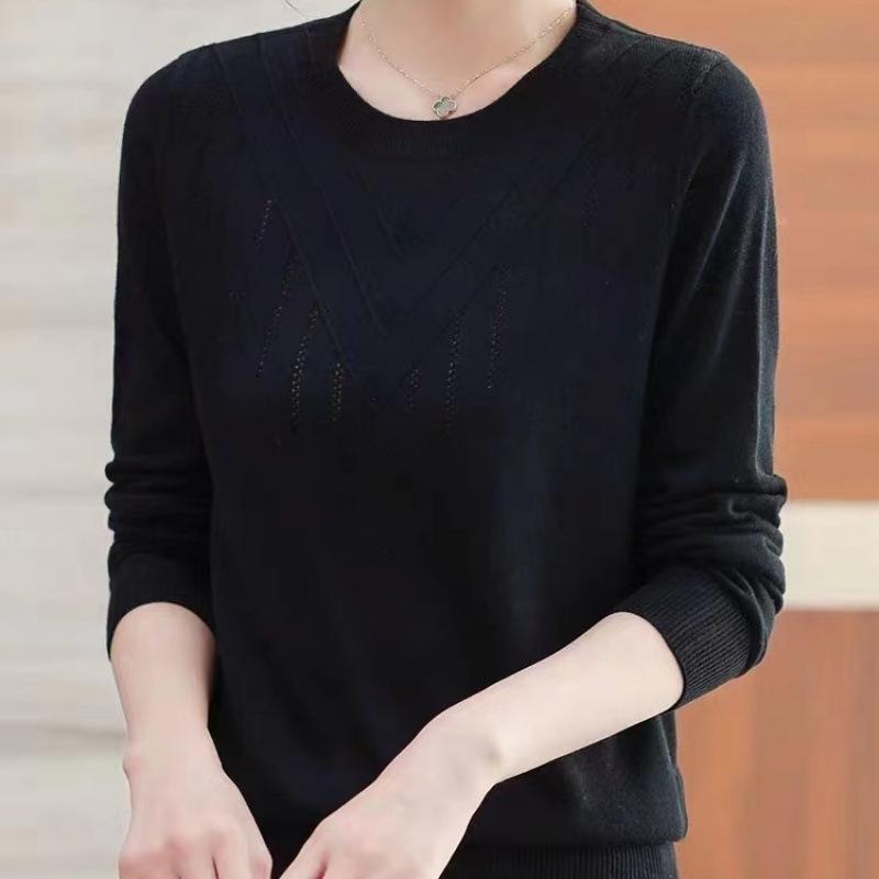 Women's Round Neck Loose Knit Sweater Spring and Autumn Bottoming Shirt Long-sleeved Sweater