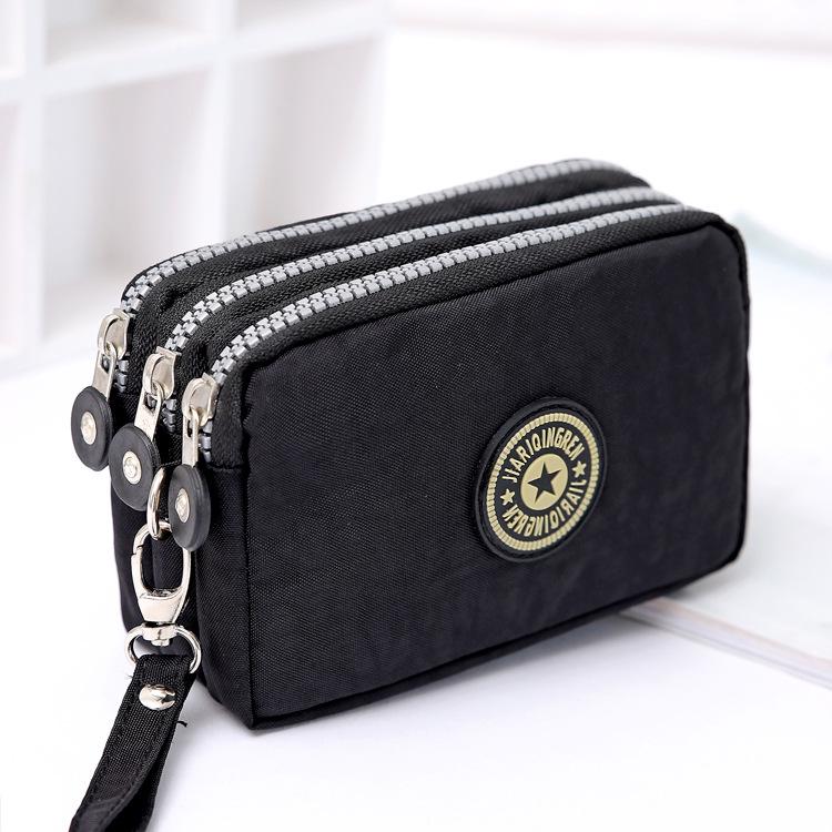 Coin Purse Women Small Wallet Washer Wrinkle Fabric Phone Purse Three Zippers Portable Make Up Bag 8 Colors