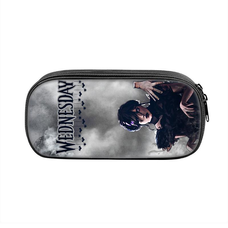 Wednesday Addams Pencil Case Oxford Material With Circular Design For Students And Collectors