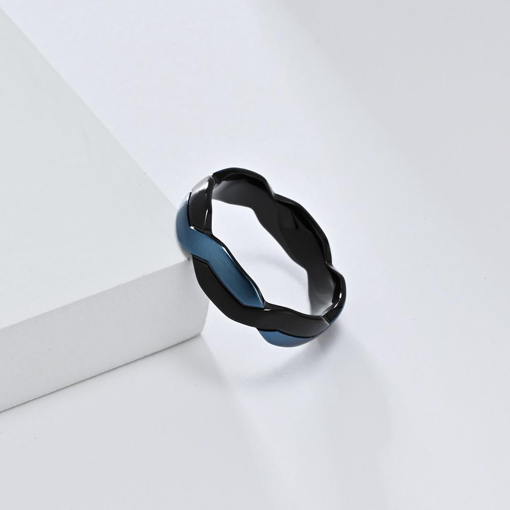 Basic Simple Carving Geometric Weaving Two-tone Titanium Steel Ring Fashion Splicing Personality Matte Stacking Jewellery Couple Finger Ring