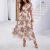 Women's Temperament V-neck Short-sleeved Printed Dress Chiffon Dress
