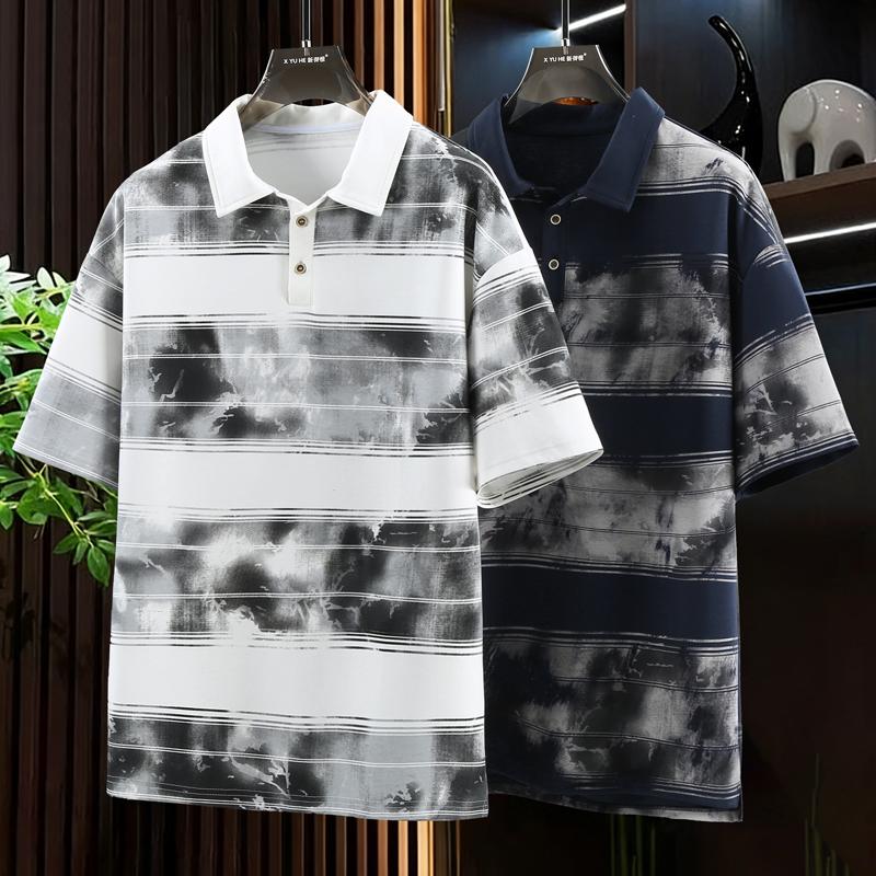 Men's Plus Size Tie-Dye Striped Polo Shirt, Casual Short Sleeve Top (5XL-11XL)