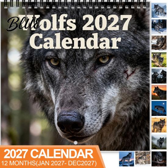 Wall Mounted Daily Nature Wild 12 Monthly 2027 Calendar Scheduler Wolves Planner with Functional Calendar