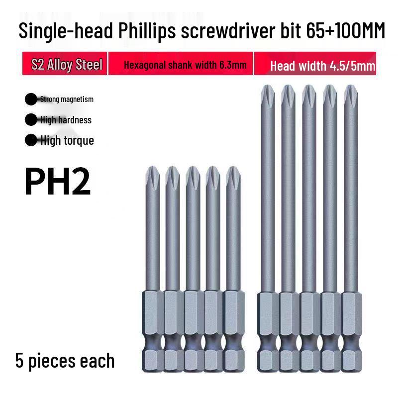 Strong Magnetic Phillips S2 Single Head Hex Shank Screwdriver Bit for Hand Drill - Super Hard, Small Head.