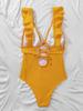 Europeisk och Amerikansk Stil Dammode Volangad Magekontrollerande Bikini Snörning i Ryggen Badkläder Djup Urringning Monokini Baddräkt En Del Rygglös Badklänning
