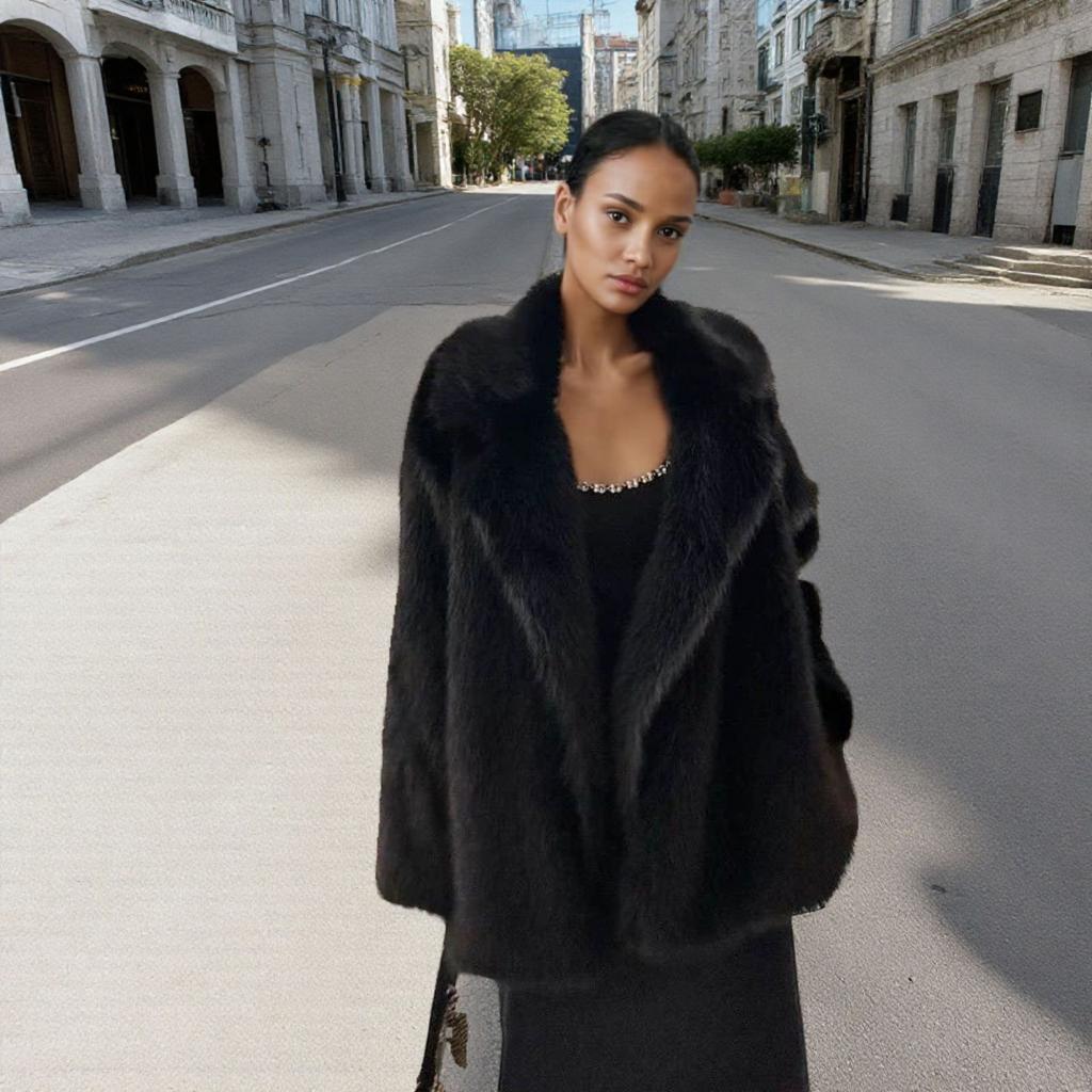 Autumn and Winter Imitation Fox Hair Toka Fur Coat Suit Collar Medium and Long Wool Coat Women's Trend