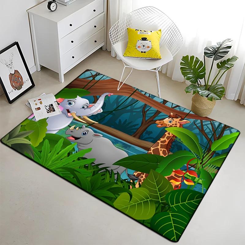 Cute Jungle Animal Carpet Area Rugs Anti-slip Doormat 3D Print Cartoon Animals Carpet for Living Room Bedroom Decor Child Gifts