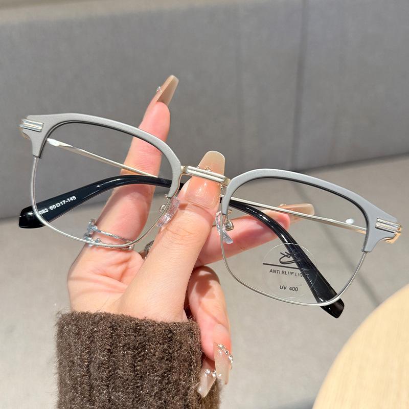 Half-Frame Myopia Glasses Frame Men'S Anti-Blue Light Flat-Light Mirror Can Be Matched With High-Quality And Elegant Mh9083