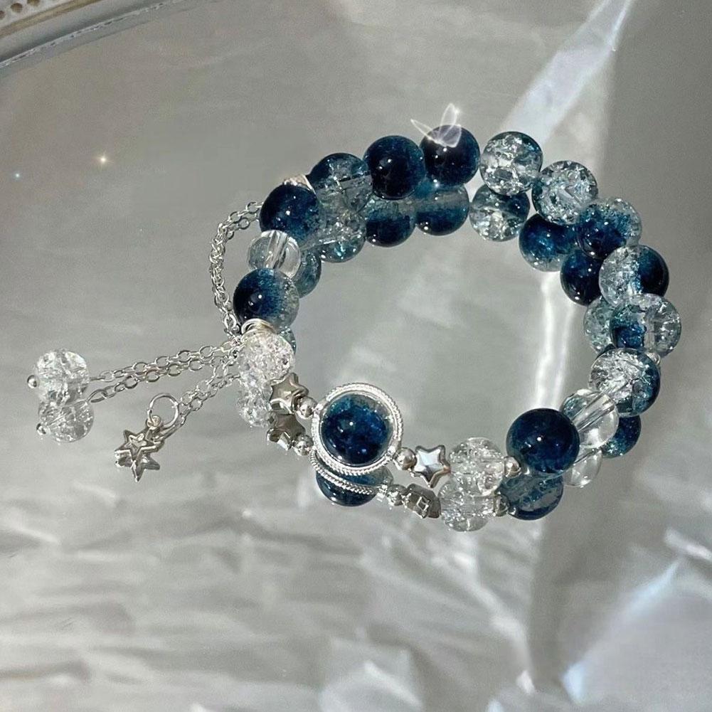1/3/5Pcs Niche Star Chain Tassel Bracelet For Women Fantasy Blue Crystal Beads Elastic Rope Bracelet Best Friend Jewelry Gift