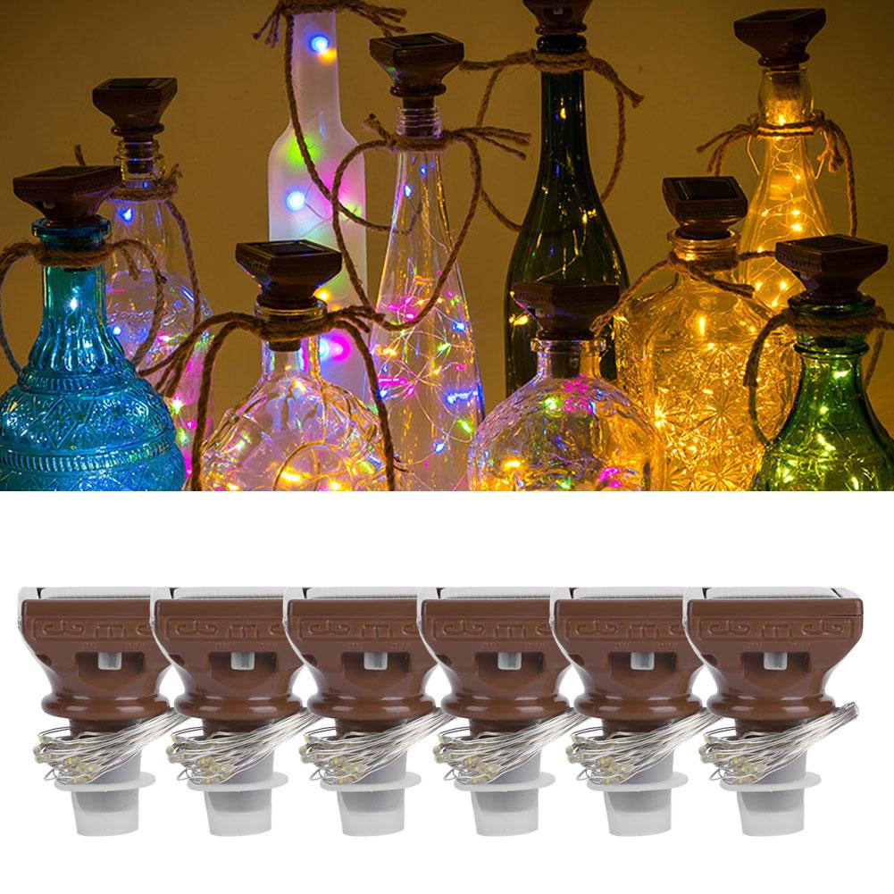 6PCS 20LED Solar String Lights Waterproof Wine Bottle Cork Lamp for Wedding Party Decoration